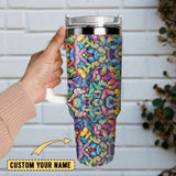 Colorful Butterfly Personalized 40oz Tumbler With Handle and Straw