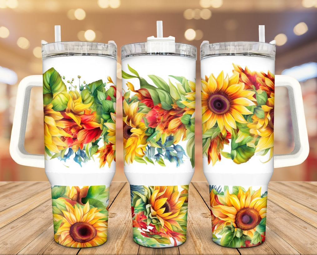 Colorful Sunflower Personalized 40oz Tumbler With Handle and Straw