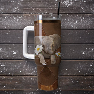 Cute Elephant Art Personalized 40oz Tumbler With Handle and Straw