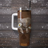 Cute Elephant Art Personalized 40oz Tumbler With Handle and Straw