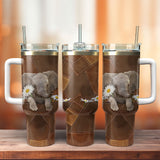 Cute Elephant Art Personalized 40oz Tumbler With Handle and Straw