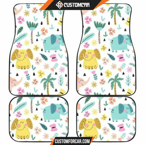 Cute Elephants Palm Tree Flower Butterfly Pattern Front And 