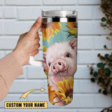 Cute Piglet Sunflower Artwork Personalized 40oz Tumbler With Handle and Straw