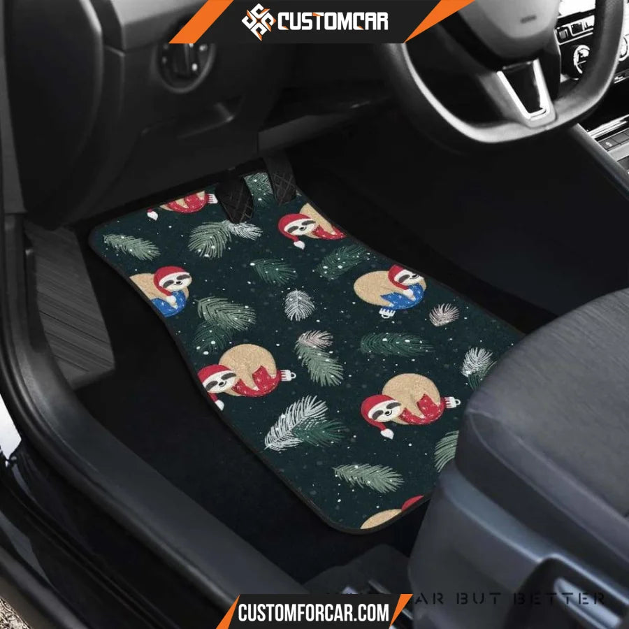 Cute Sloths Sleeping Christmas Ball Santa Hat Pattern Front 