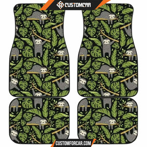 Cute Sloths Tropical Palm Leaves Black Background Front And 