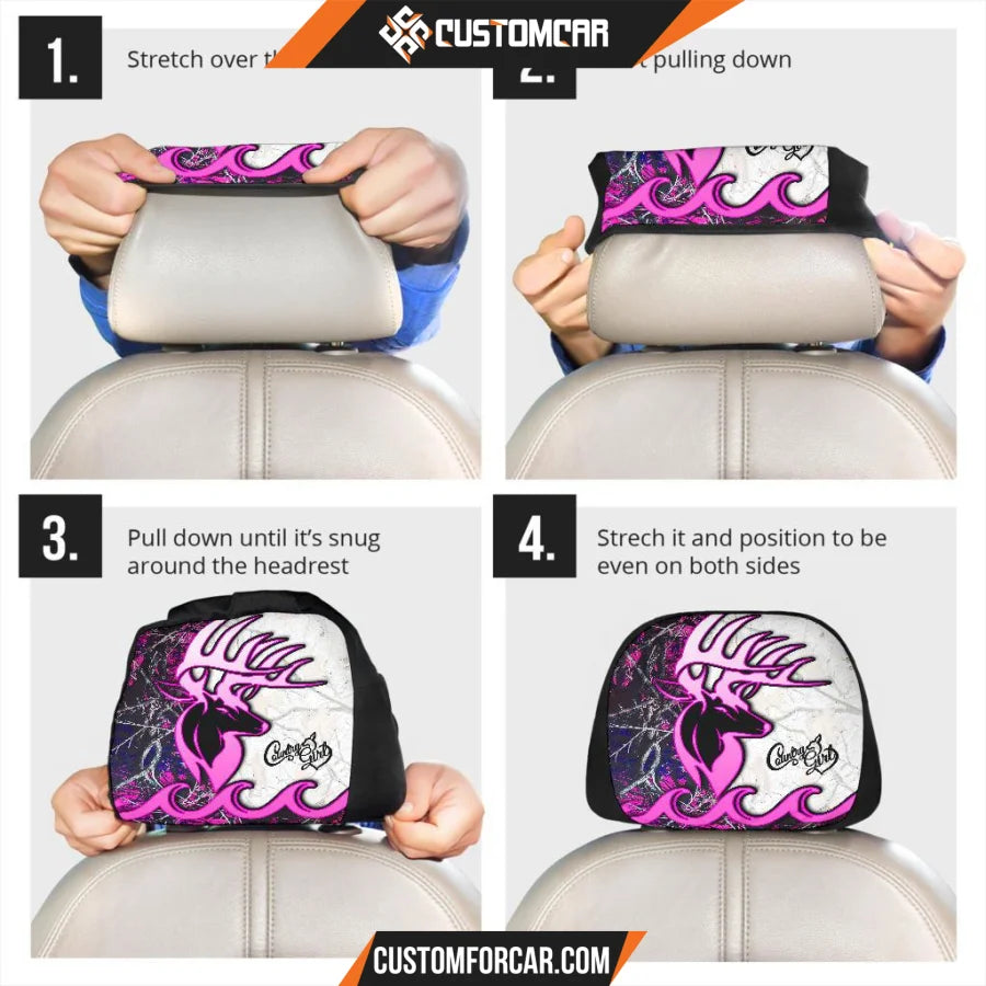 Deer Country Girl Pink Camo Headrest Covers Country Girl Car