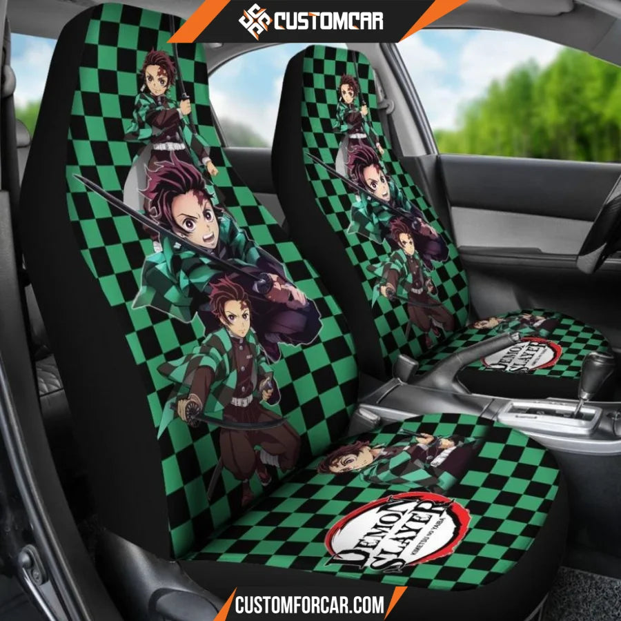 Demon Slayer Anime Car Seat Covers | Tanjiro Black Green 