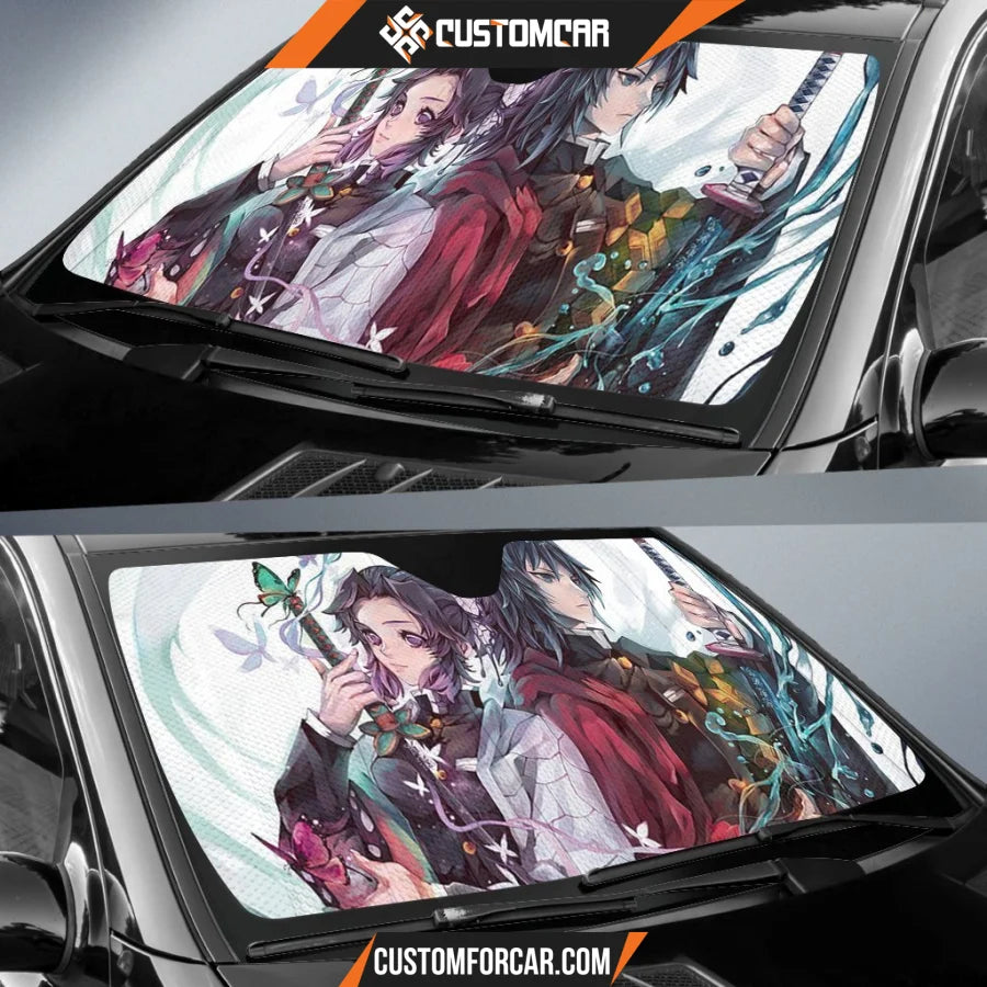 Demon Slayer Giyuu & Shinobu Car Sun Shades Anime Decor In 