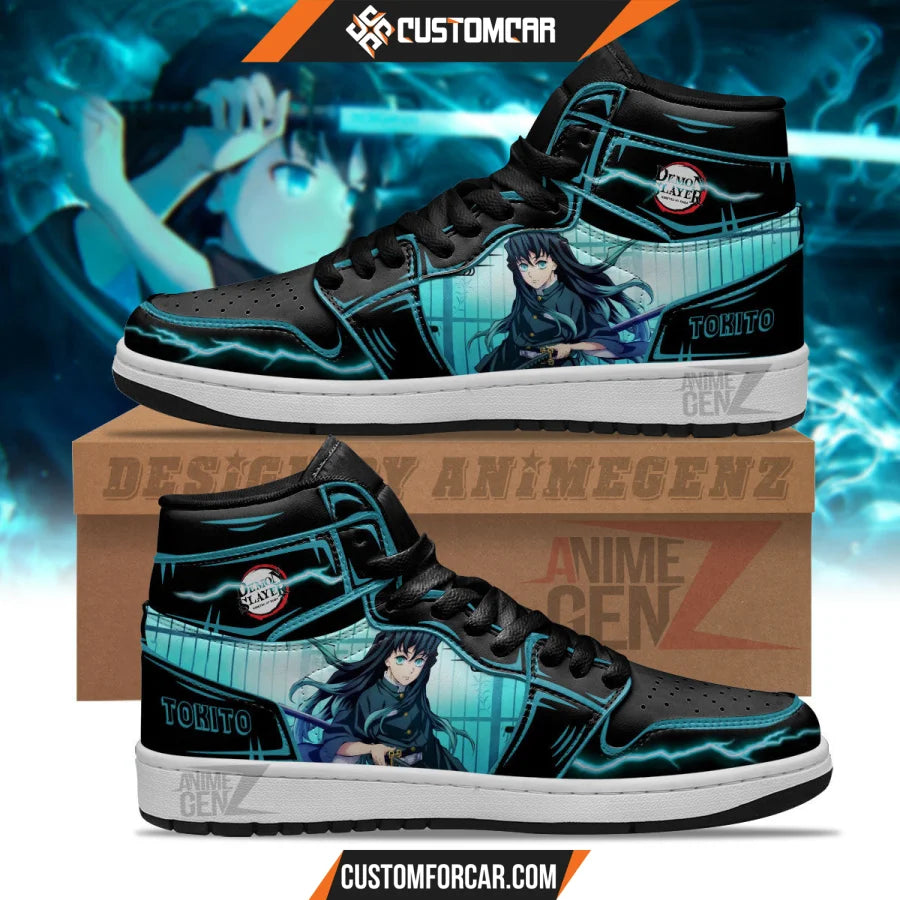 Demon Slayer Tokito JD Sneakers Black Cool Style Custom