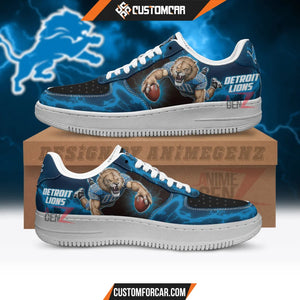 Detroit Lions Air Sneakers Mascot Thunder Style Custom NFL
