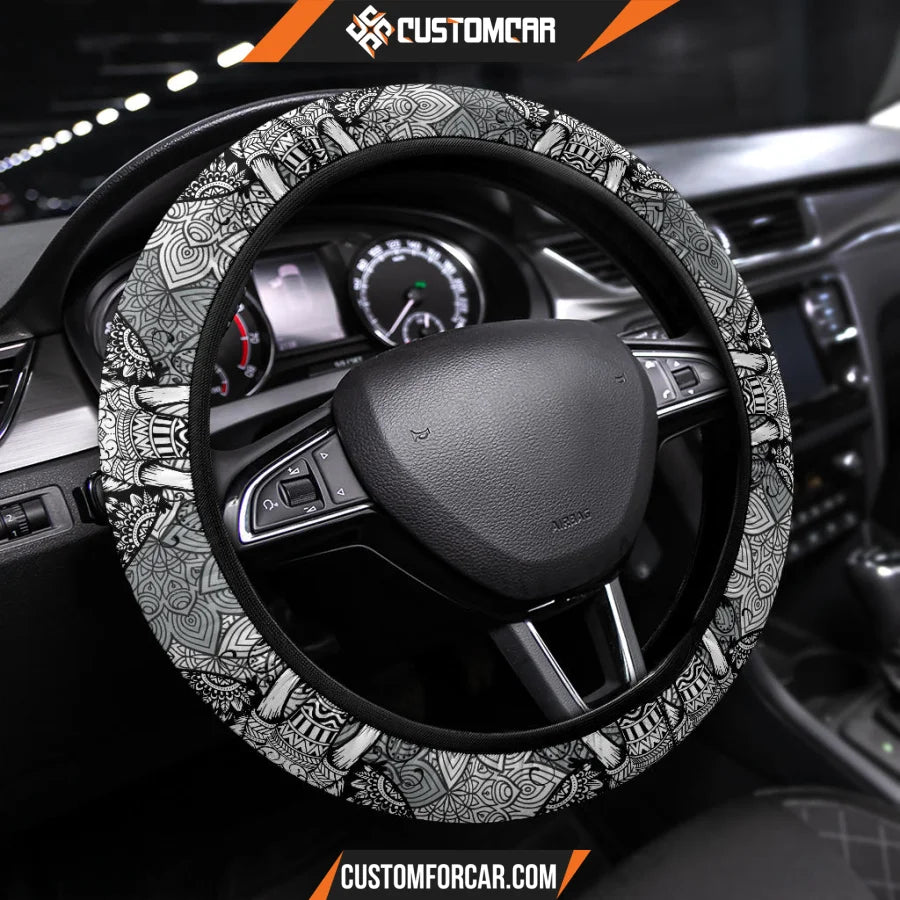 Elephant Artwork Steering Wheel Cover Mandala Car