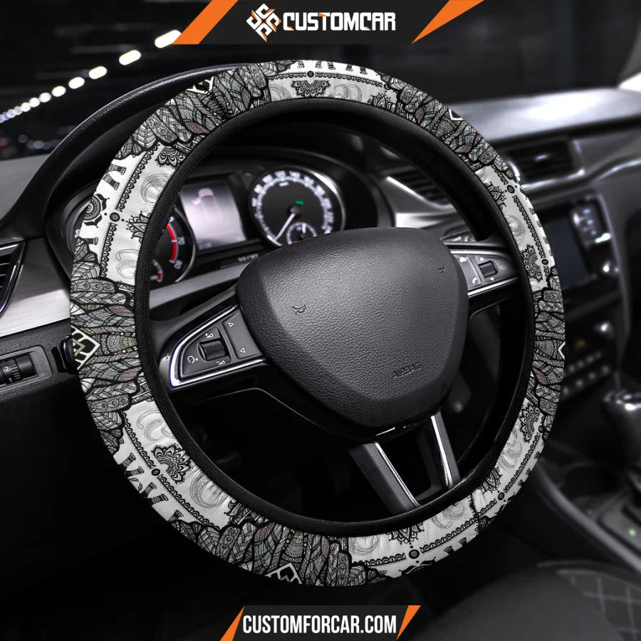 Elephant Artwork Steering Wheel Cover Mandala Car