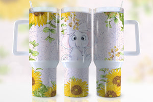 Elephant Sunflower Personalized 40oz Tumbler With Handle and Straw