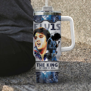 Elvis Presley The King of Rock N Roll Music Personalized 40oz Tumbler With Handle and Straw