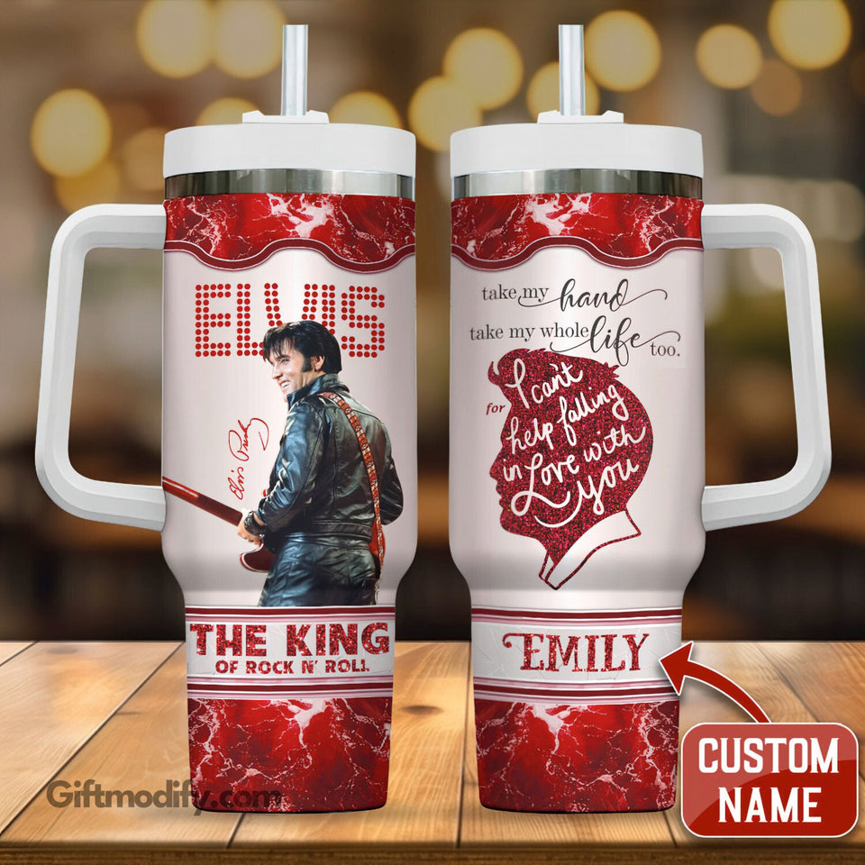 Elvis Presley The King of Rock N Roll Music Personalized 40oz Tumbler With Handle and Straw