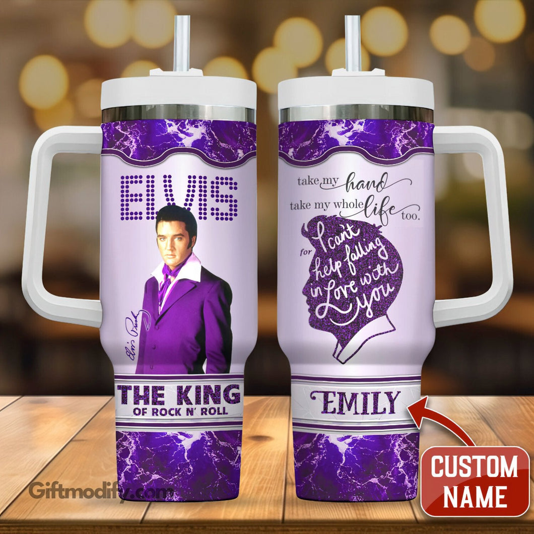 Elvis Presley The King of Rock N Roll Music Personalized 40oz Tumbler With Handle and Straw