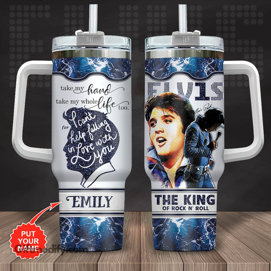 Elvis Presley The King of Rock N Roll Music Personalized 40oz Tumbler With Handle and Straw