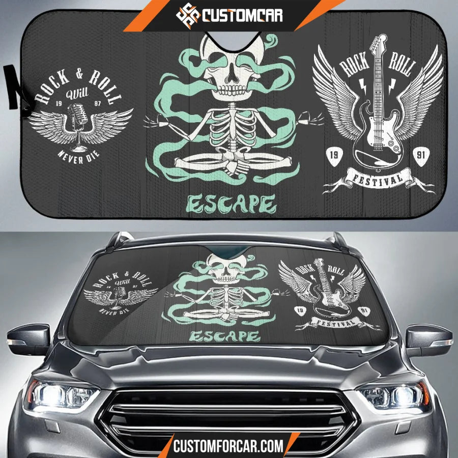 Escape Car Sun Shade  Rock N Roll Yoga Skeleton Wings Guitar Sun Shade R042609 DECORINCAR 1