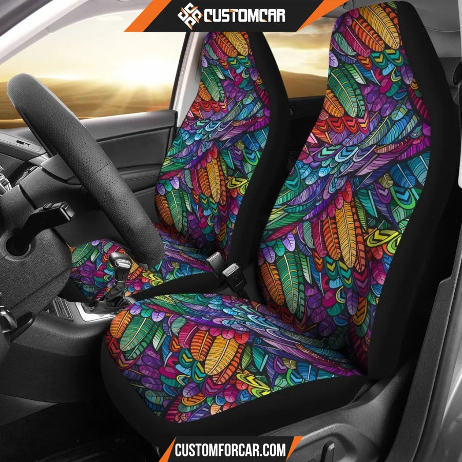 Feathers Colors Pattern Car Seat Covers R0313027 - New Car 