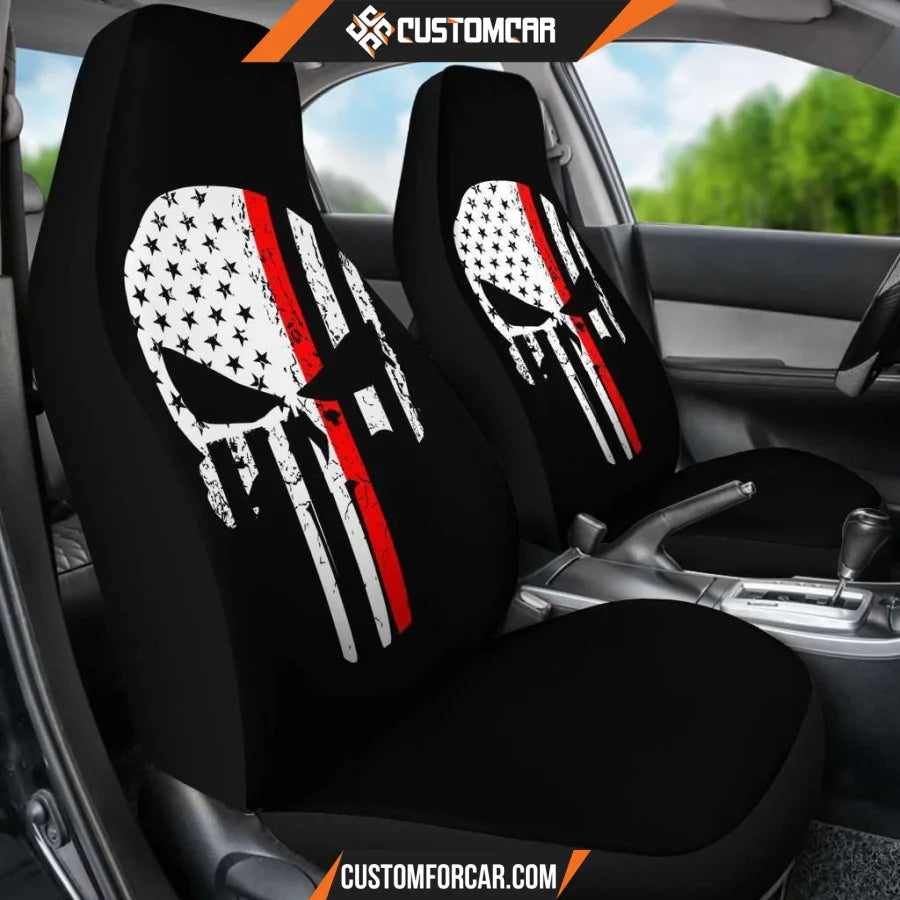 Firefighter Thin Red Line Punisher Skull Car Seat Covers 