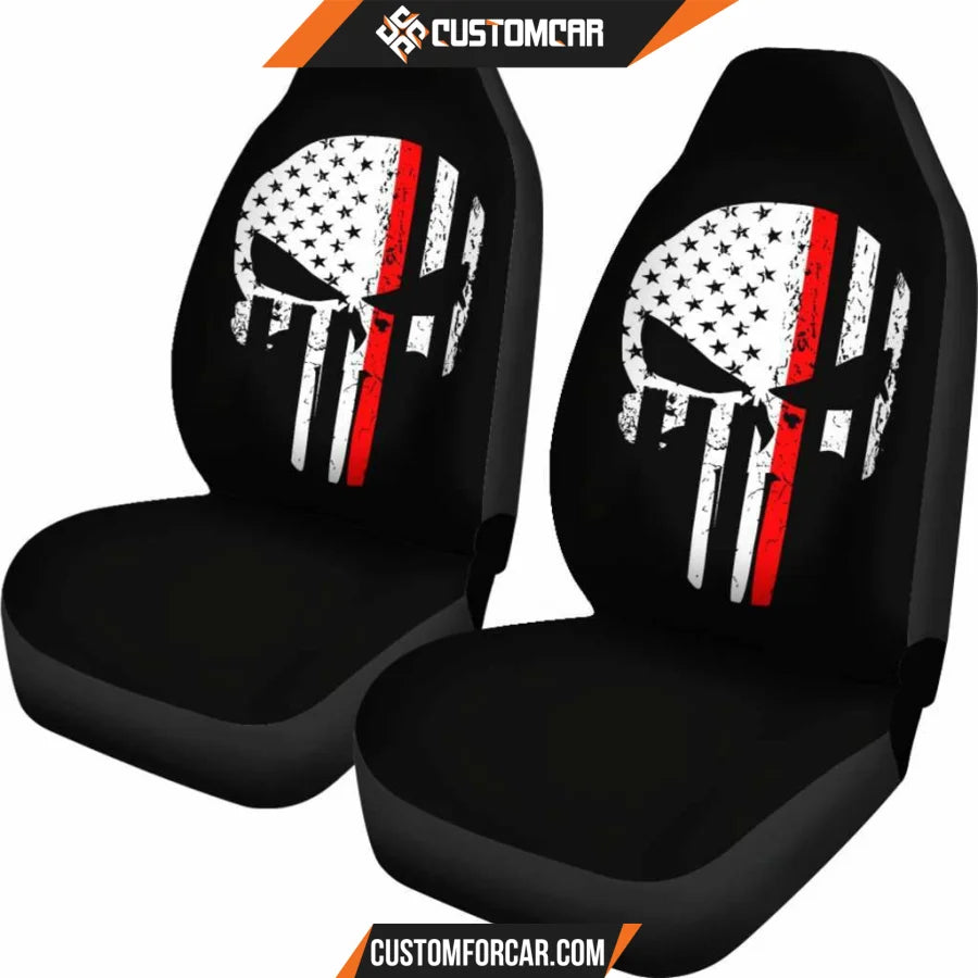 Firefighter Thin Red Line Punisher Skull Car Seat Covers 