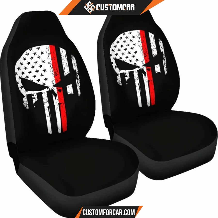 Firefighter Thin Red Line Punisher Skull Car Seat Covers 
