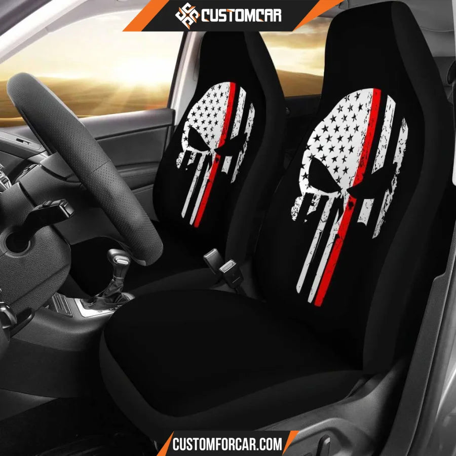 Firefighter Thin Red Line Punisher Skull Car Seat Covers 