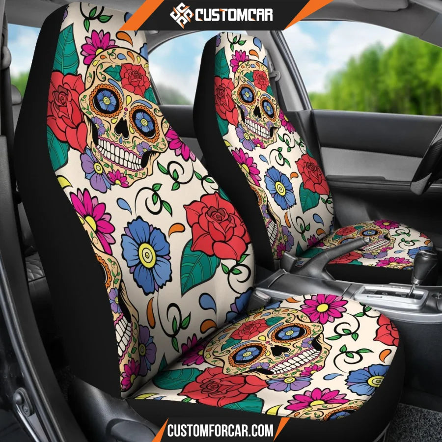 Flower Sugar Skull Car Seat Covers DECORINCAR