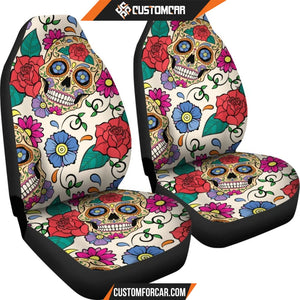 Flower Sugar Skull Car Seat Covers DECORINCAR