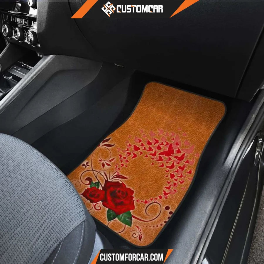 Girly Flower Rose and Butterfly Car Floor Mats Car 