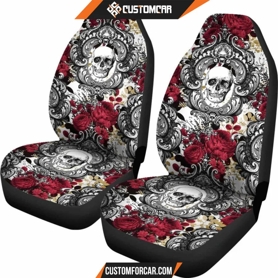 Gothic Skull Roses Car Seat Covers Decor For Car R0313023 - 