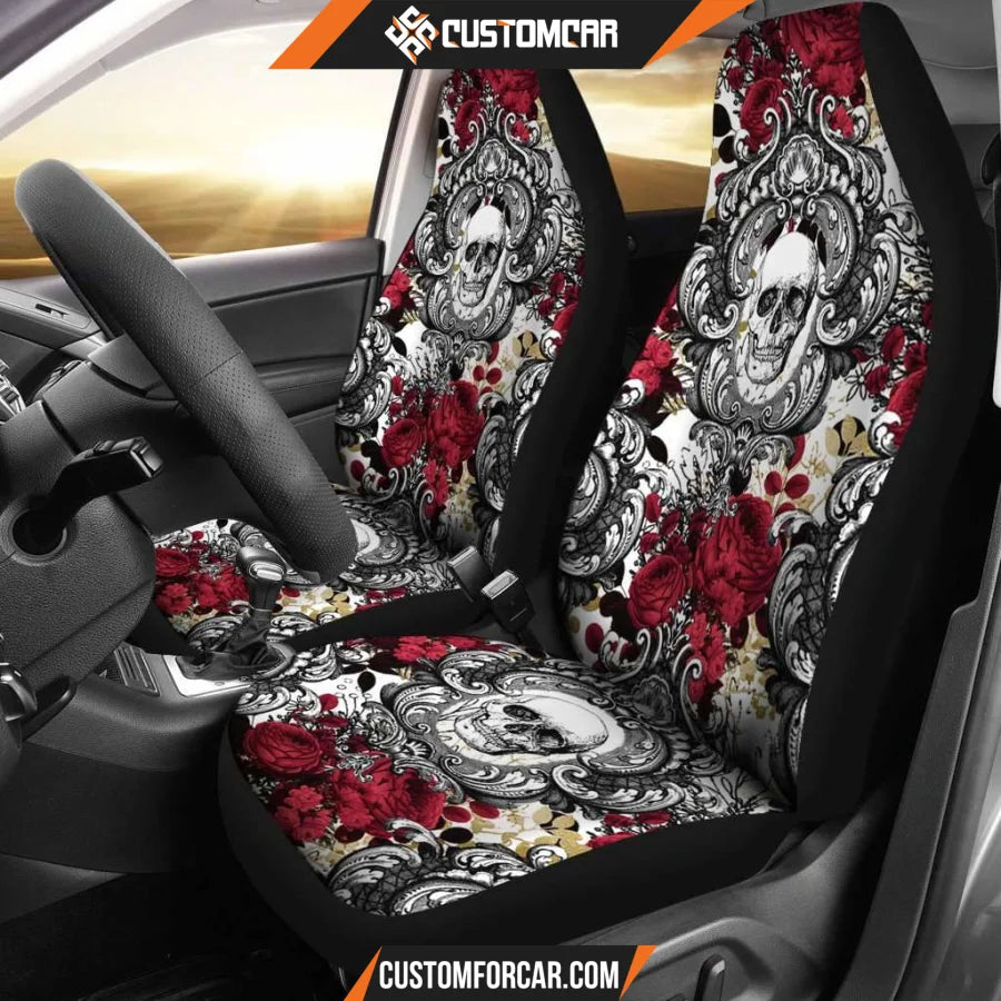 Gothic Skull Roses Car Seat Covers Decor For Car R0313023 - 
