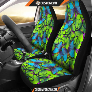 Green Blue Butterfly Pattern Print Universal Fit Car Seat 
