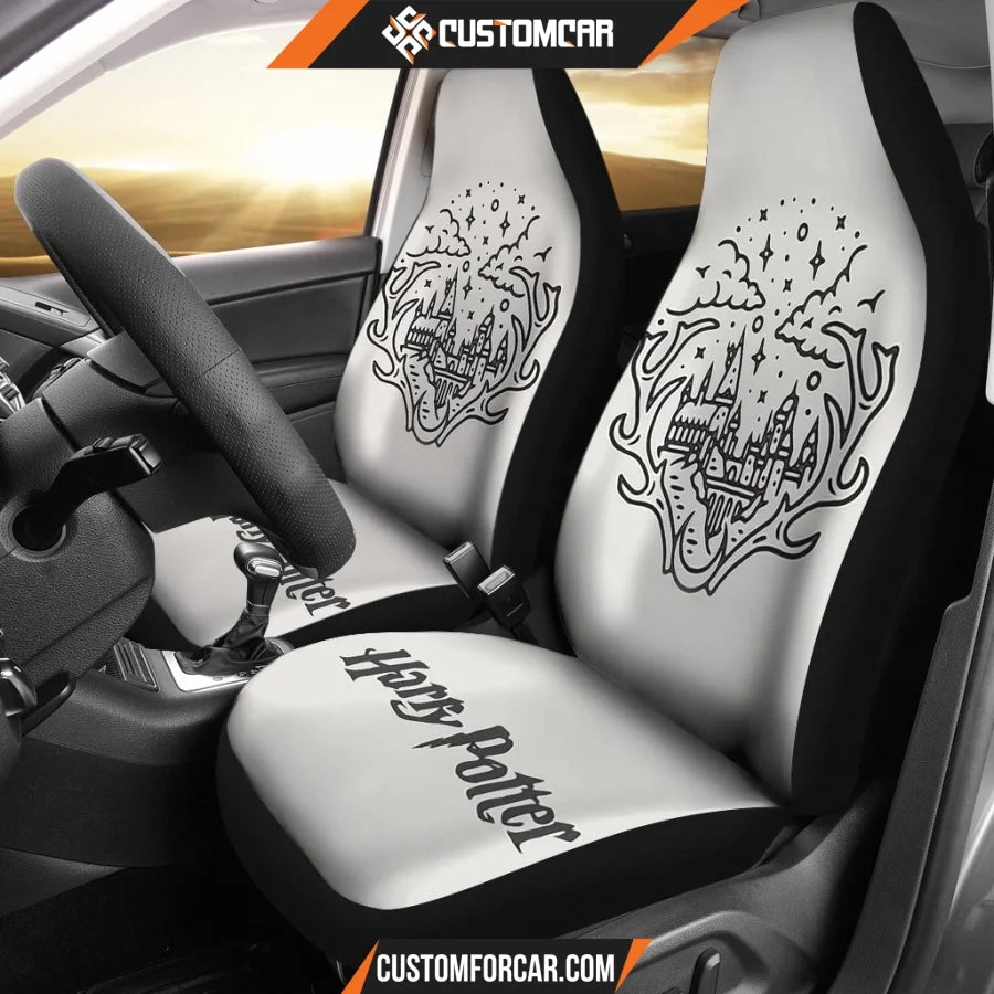 Harry Potter Car Seat Covers | Hogwarts Grey Logo Art Seat Covers R011611 DECORINCAR 1