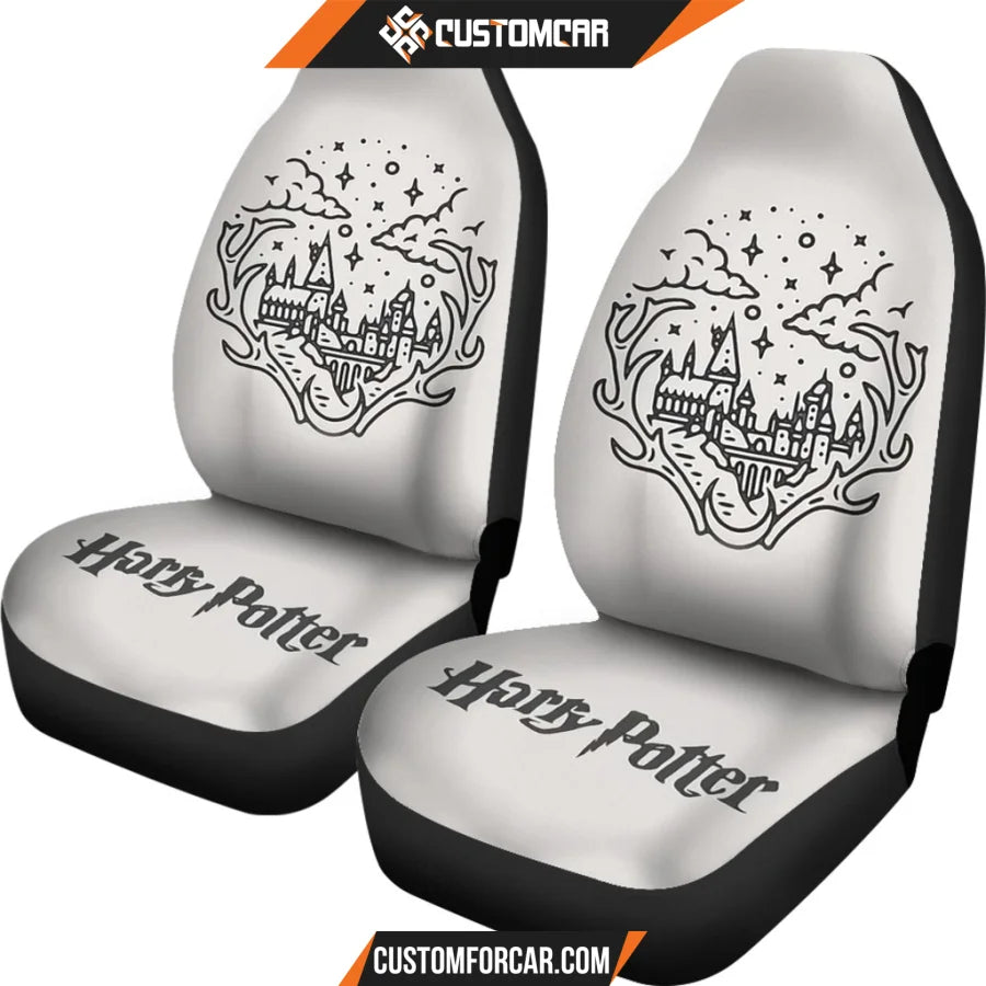 Harry Potter Car Seat Covers | Hogwarts Grey Logo Art Seat Covers R011611 DECORINCAR 2