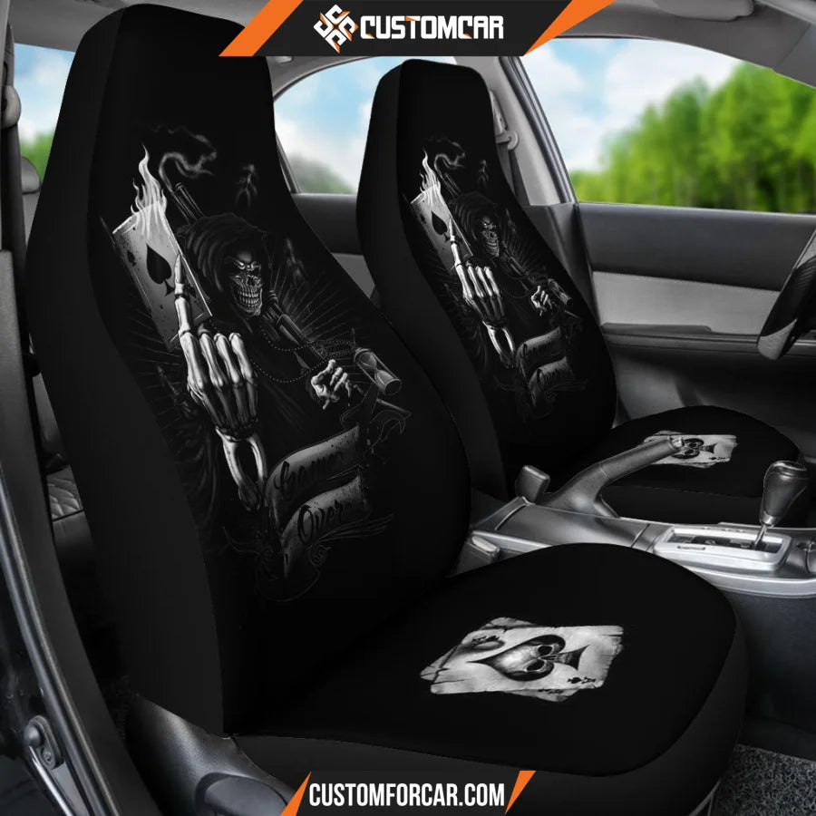 Horror Movie Car Seat Covers Death Reaper Holding Gun Ace