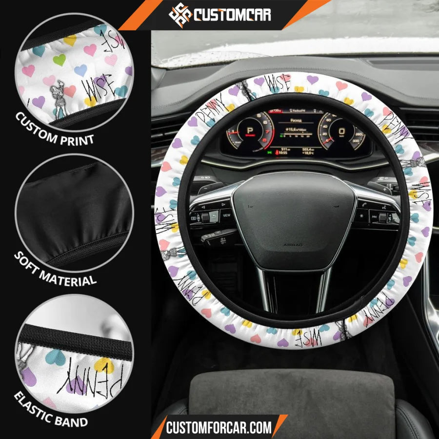 Horror Movie Steering Wheel Cover Black White Pennywise With