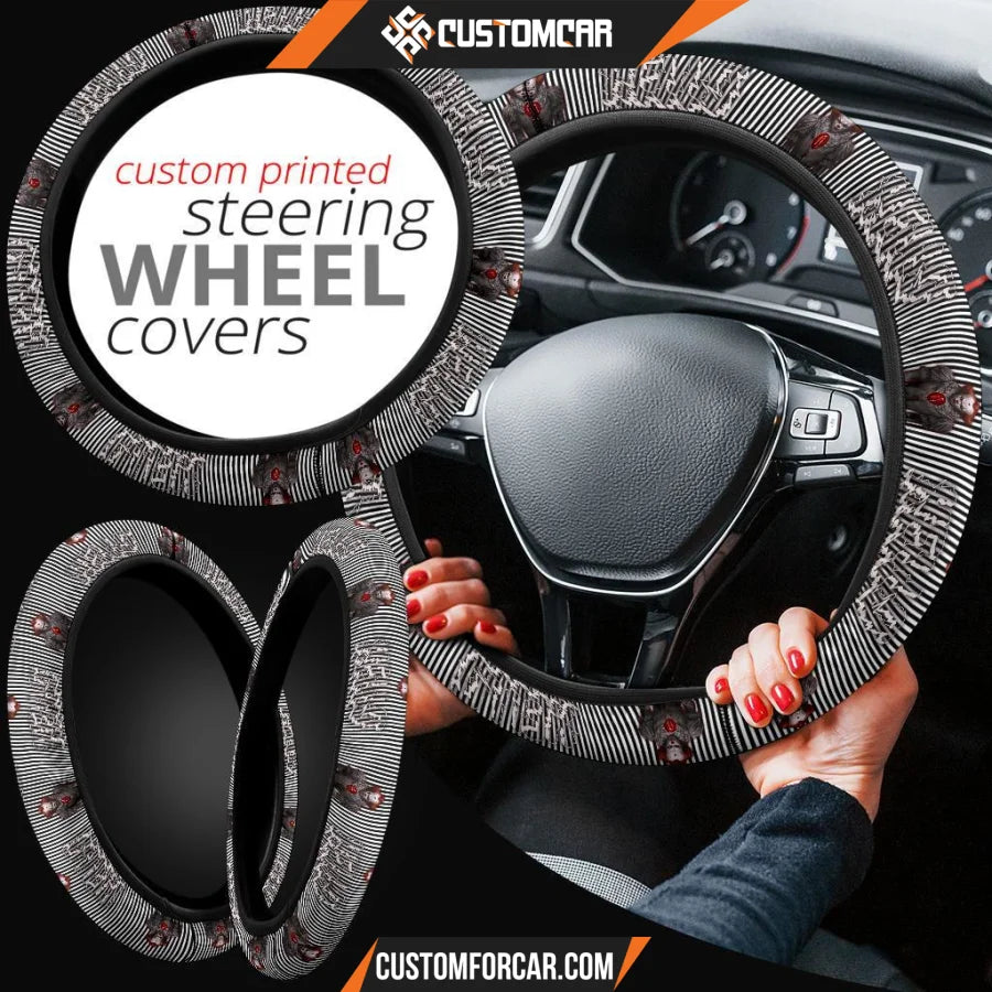 Horror Movie Steering Wheel Cover IT Pennywise Black White 