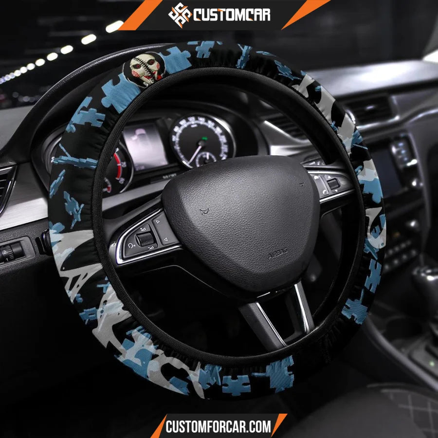 Horror Movie Steering Wheel Cover Saw Clown Face Jigsaw 