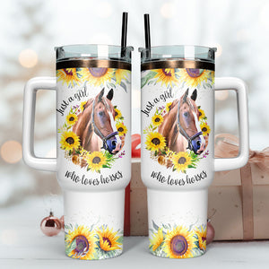 Horse Sunflowers Artwork Personalized 40oz Tumbler With Handle and Straw