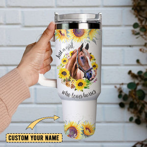 Horse Sunflowers Artwork Personalized 40oz Tumbler With Handle and Straw