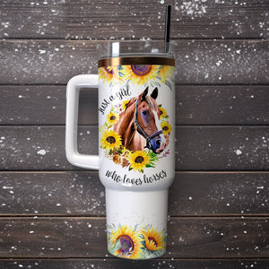 Horse Sunflowers Artwork Personalized 40oz Tumbler With Handle and Straw