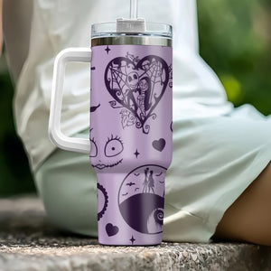 Jack And Sally The Nightmare Before Christmas Cartoon Personalized 40oz Tumbler With Handle and Straw