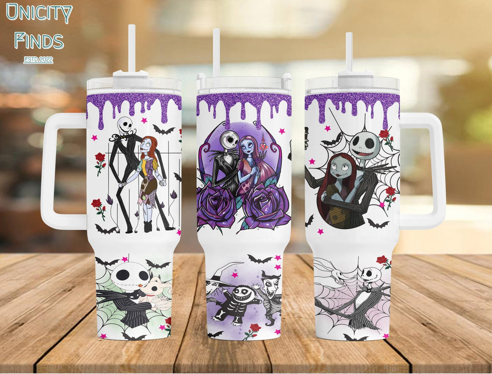 Jack And Sally The Nightmare Before Christmas Cartoon Personalized 40oz Tumbler With Handle and Straw