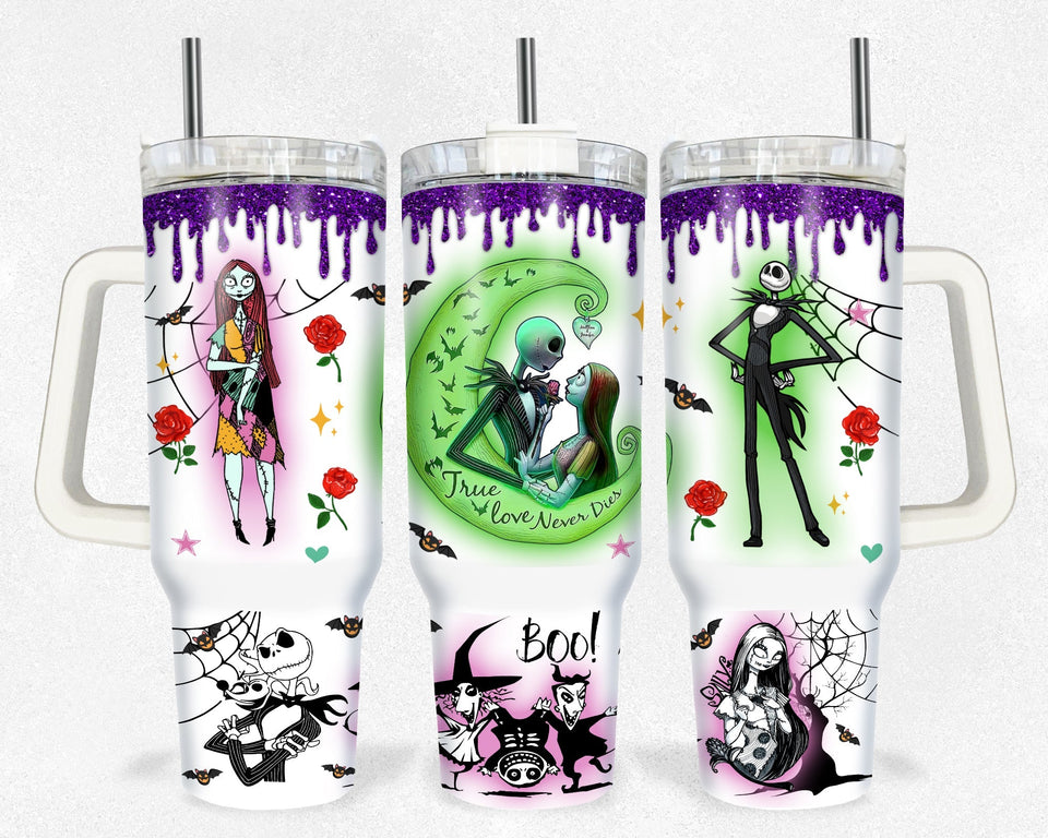 Jack And Sally The Nightmare Before Christmas Cartoon Personalized 40oz Tumbler With Handle and Straw