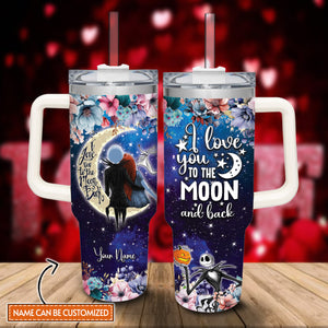 Jack and Sally The Nightmare Before Christmas Cartoon Personalized 40oz Tumbler With Handle and Straw