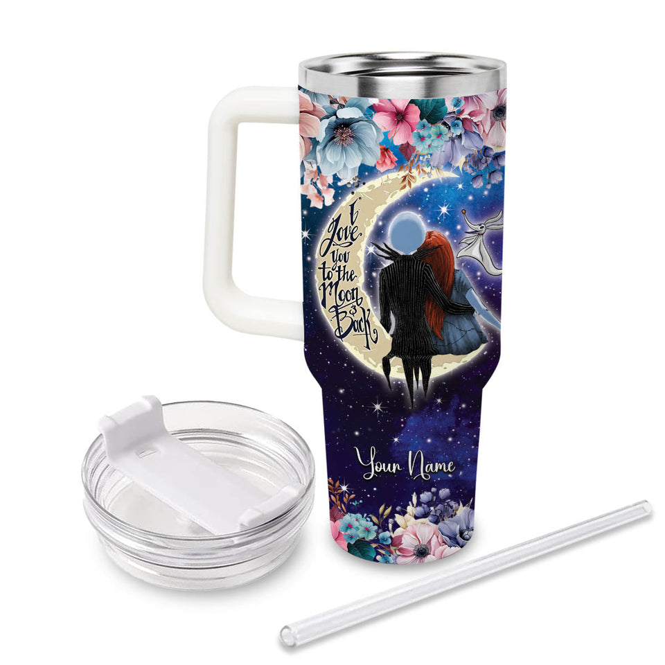 Jack and Sally The Nightmare Before Christmas Cartoon Personalized 40oz Tumbler With Handle and Straw