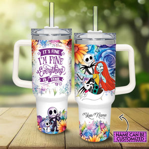 Jack and Sally The Nightmare Before Christmas Cartoon Personalized 40oz Tumbler With Handle and Straw