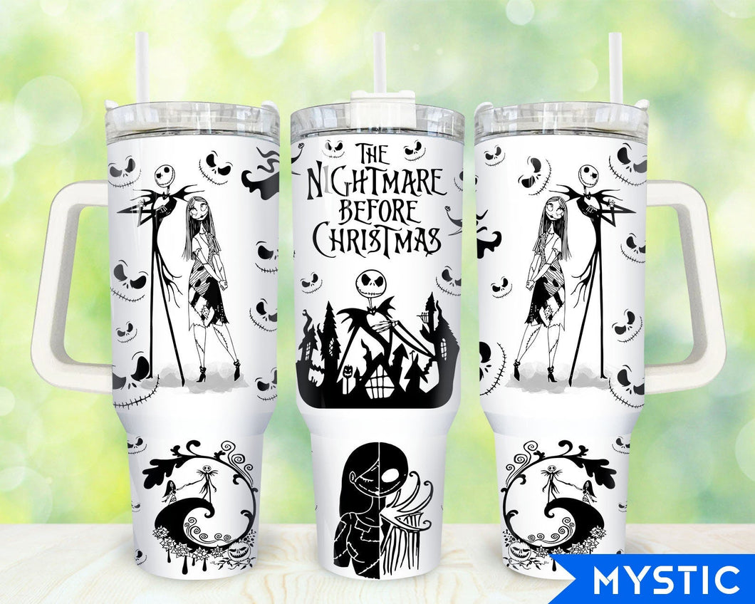 Jack And Sally The Nightmare Before Christmas Cartoon Personalized 40oz Tumbler With Handle and Straw