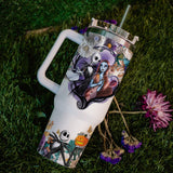 Jack and Sally The Nightmare Before Christmas Cartoon Personalized 40oz Tumbler With Handle and Straw